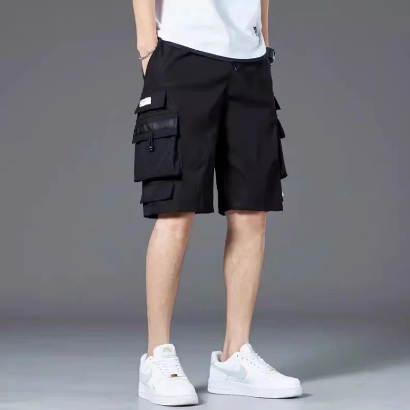 Black cargo shorts men\'s summer thin style high street brand loose large size pants