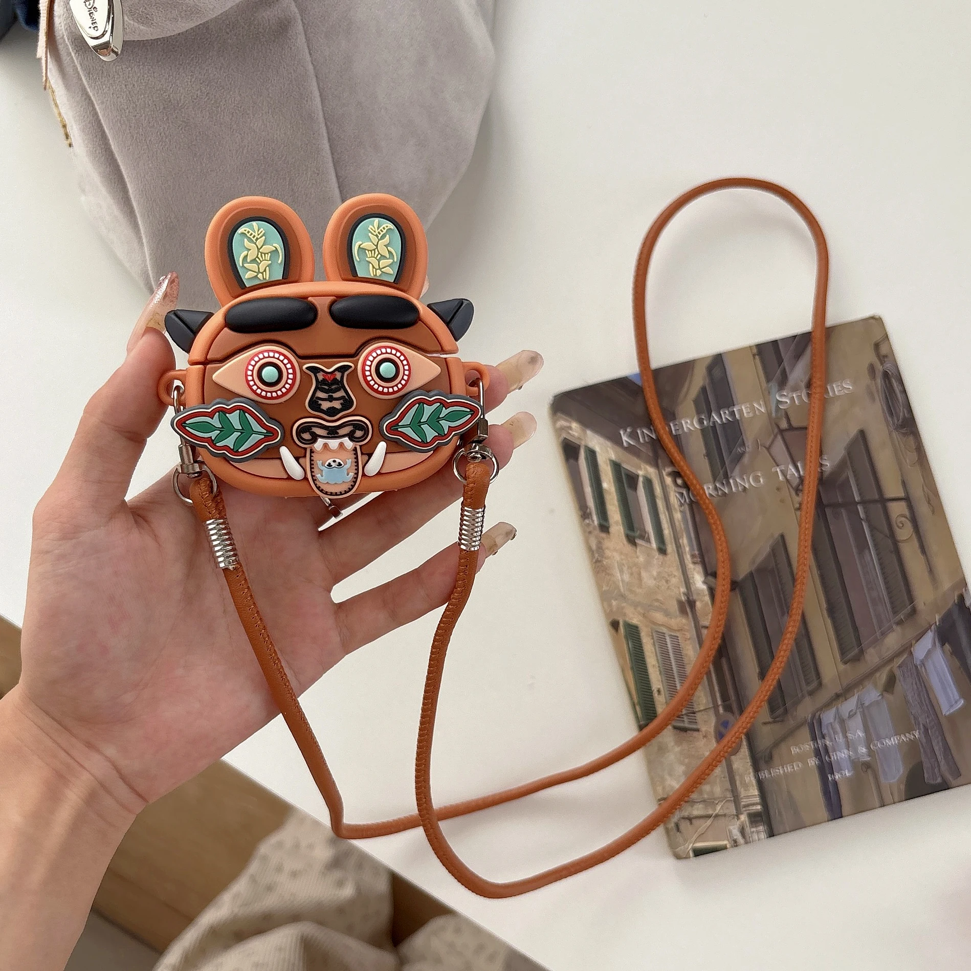 Aesthetic Folk Style 3D Tiger Silicone Case For AirPods 5 4 3 Pro 3 2 1 Shockproof Earphone Protective Cover With Long Lanyard