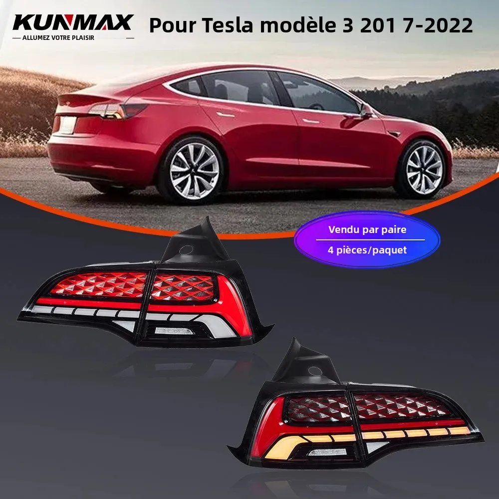 Paire de feux arrière LED pour Tesla modèle 3 2017 – 2022, clignotant de frein inversé DRL, Plug And Play, ensemble de feux arrière de voiture