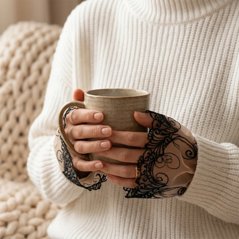 Lace Detachable Cuffs Women Embroidered Mesh Fake Sleeves  Lolita Sweater Shirt Coat Decorative Wristband
