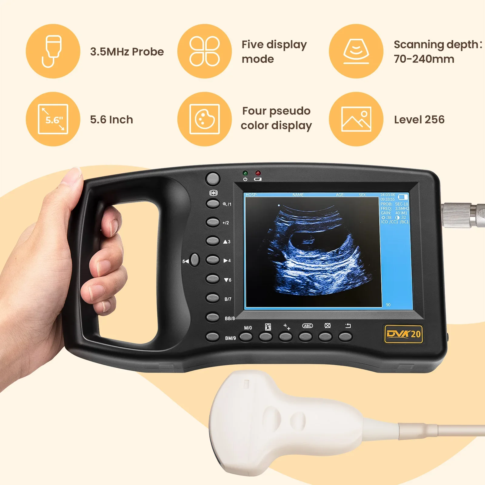 Handheld Ultrasound Machine for Pregnancy Horse Cows & Dog Cats Portable Veterinary Ultrasound Machine 5 Display Modes