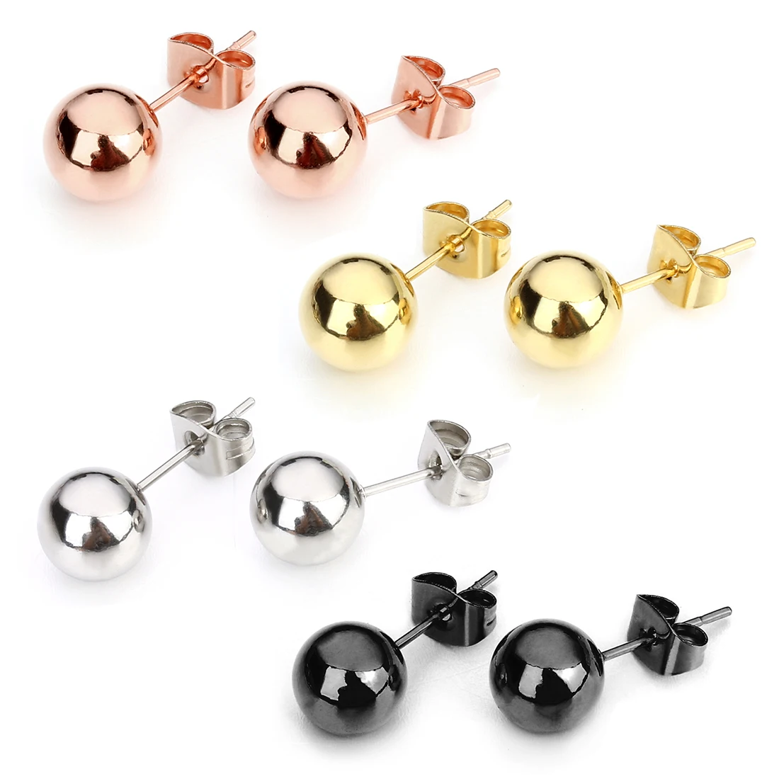 5pair/lot Stainless Steel Ball Studs Earrings Gold Rose Gold Stud Earrings Metal Earrings For Jewelry Making Women Men Ear Post