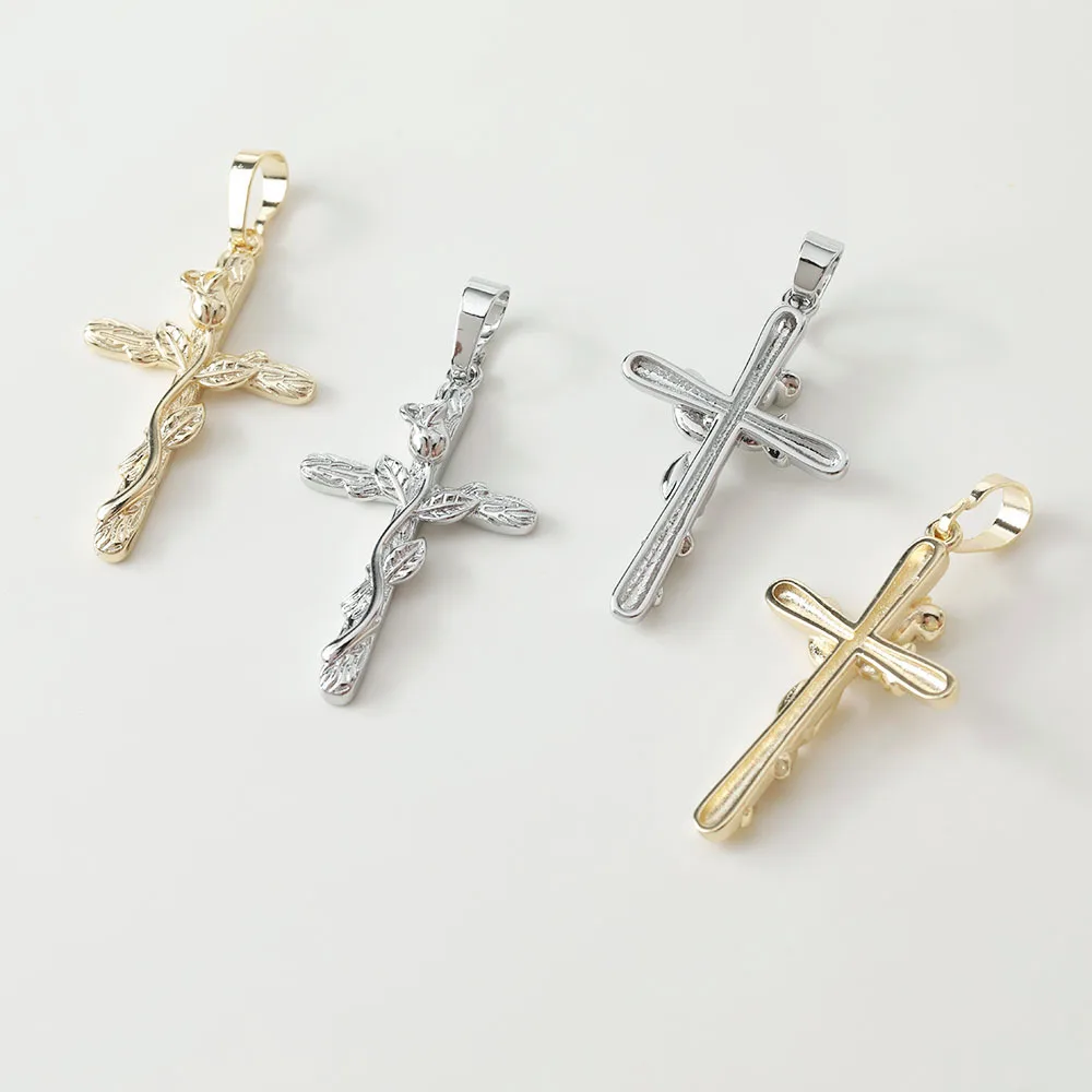 

2PCS Rose Cross Pendant 14K Gold Plated Brass DIY Making Supplies Jewelry Material Accessories