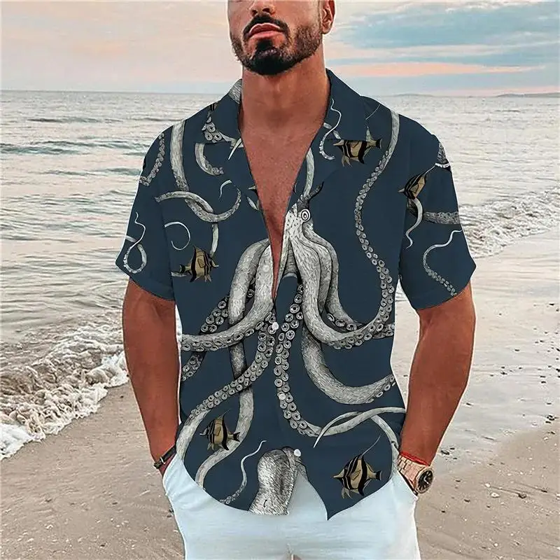 2022 verão férias havaiano camisa para homens 3d camisa de luxo tropical manga curta oversized mar topos camiseta homme camisa