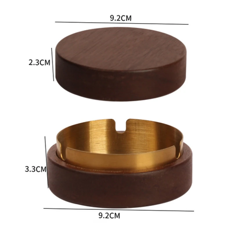 New Creative Ashtrays With  Lid Stainless Steel Nordic Solid Wood Golden Round Ashtray For Smoking Office Home Decoration