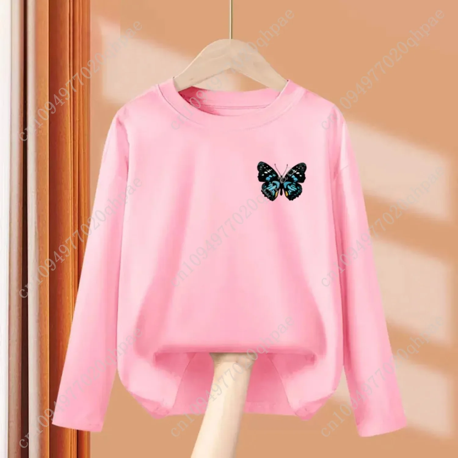 Novas meninas roupas de outono borboleta gráfico camiseta 3-14 idade criança manga comprida algodão topos moda marca t