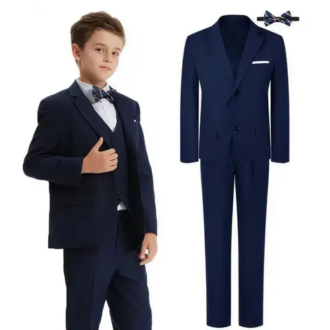 Suit for Kids Boys Wedding Formal Outfit Set Children Gentleman Ring Bearer Clothings Perform Tuxedo Vest + Pants + Blazer 3PCS