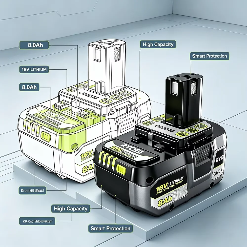 One Power Source for All! New 18V 8.0Ah RYOBI P108, Long Runtime Replacement Battery