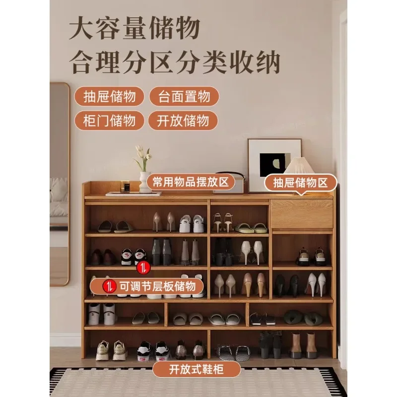Log color household door shoe cabinet solid wood entry outdoor corridor multi-layer integrated wall storage cabinet short