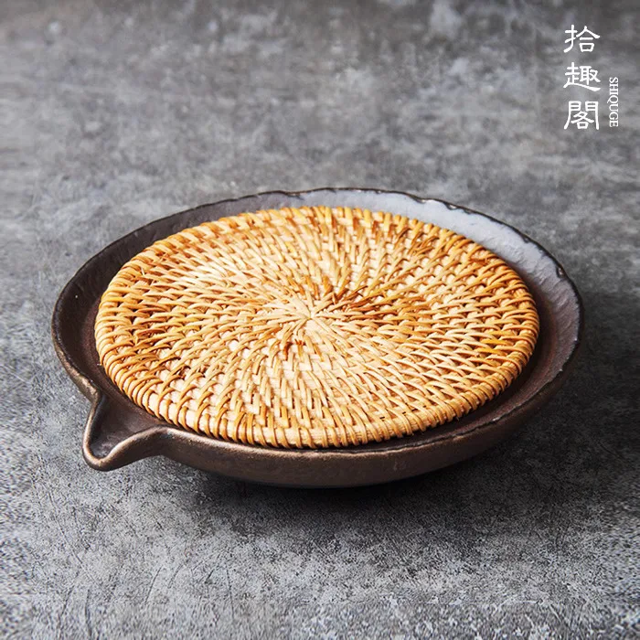 Handmade Rough Pottery Gilded Glazed Teapot Jingdezhen Ceramic Dry Soaking Plate, Wood Fired Zen Tea Tray, Water Storage With