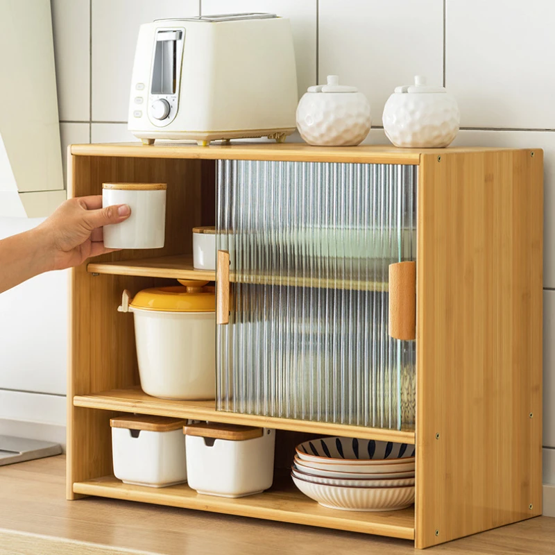 密閉型キッチン収納キャビネットドア、スパイス器具卓上オーガナイザー、カップ防塵ラック、多機能カウンタースペースセーバー