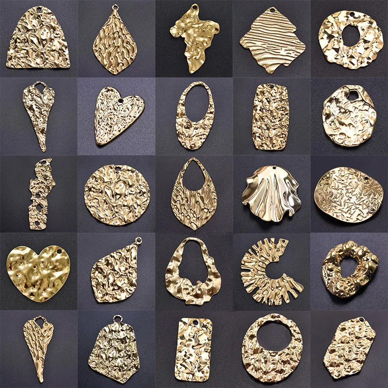 6Pcs/Lot Stainless Steel DIY Mix Colors Hammered Textured Irregular Pendant Earrings Material Personalized Heart Charms Jewelry
