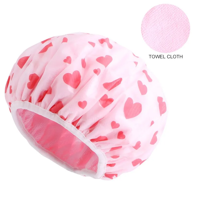 Latest Women Floral Reusable Double Layer Waterproof Shower Cap Terry Lined Hair Drying Bonnet Bathroom Hat Elastic Turban