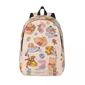 Tùy chỉnh Winnie Pooh Teddy Bear Travel Canvas ba lô, máy tính xách tay ba lô trường học, ba lô sinh viên đại học, nam và nữ 10 Quần áo Bán hàng chính Pooh - №6