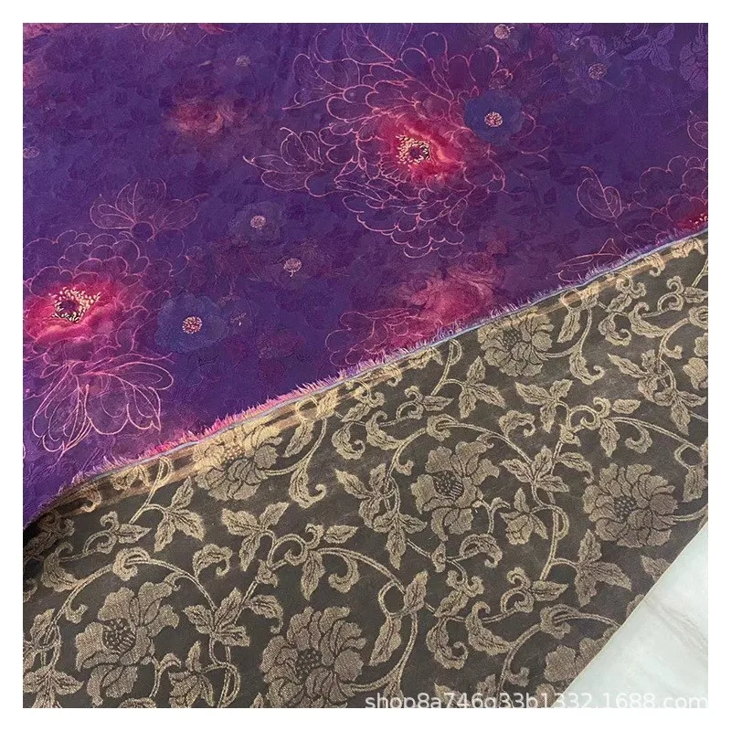 40 momme jacquard silk gauze fabric Chinese style heavy ramie