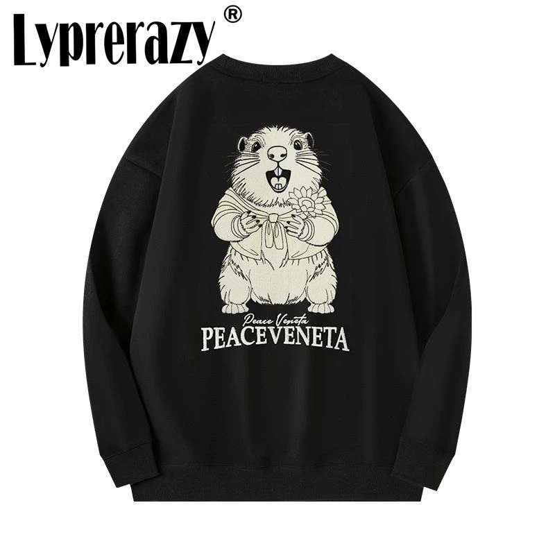 

Lyprerazy легкий вариант мультфильма кунг-фу мышь с вышивкой осень-зима свободный пуловер с круглым вырезом для пар толстовка