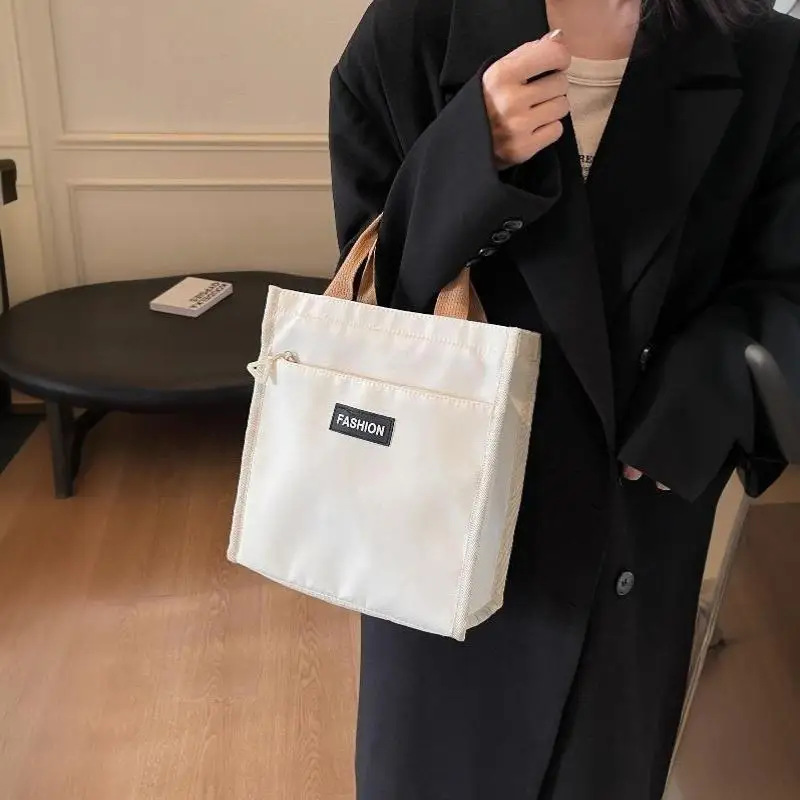 Canvas-Handtasche, Tragetasche mit großem Fassungsvermögen, Reißverschluss, tragbare Umhängetasche für Schüler, Schulbücher, Büro, tägliche Einkäufe. – Detail 5
