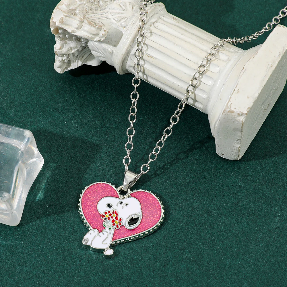 Neue Herz-Snoopy-Anhänger-Halskette mit Diamanten, leichter Luxus, High-End, Pulloverkette, Y2K-Schmuck-Accessoires – Detail 2