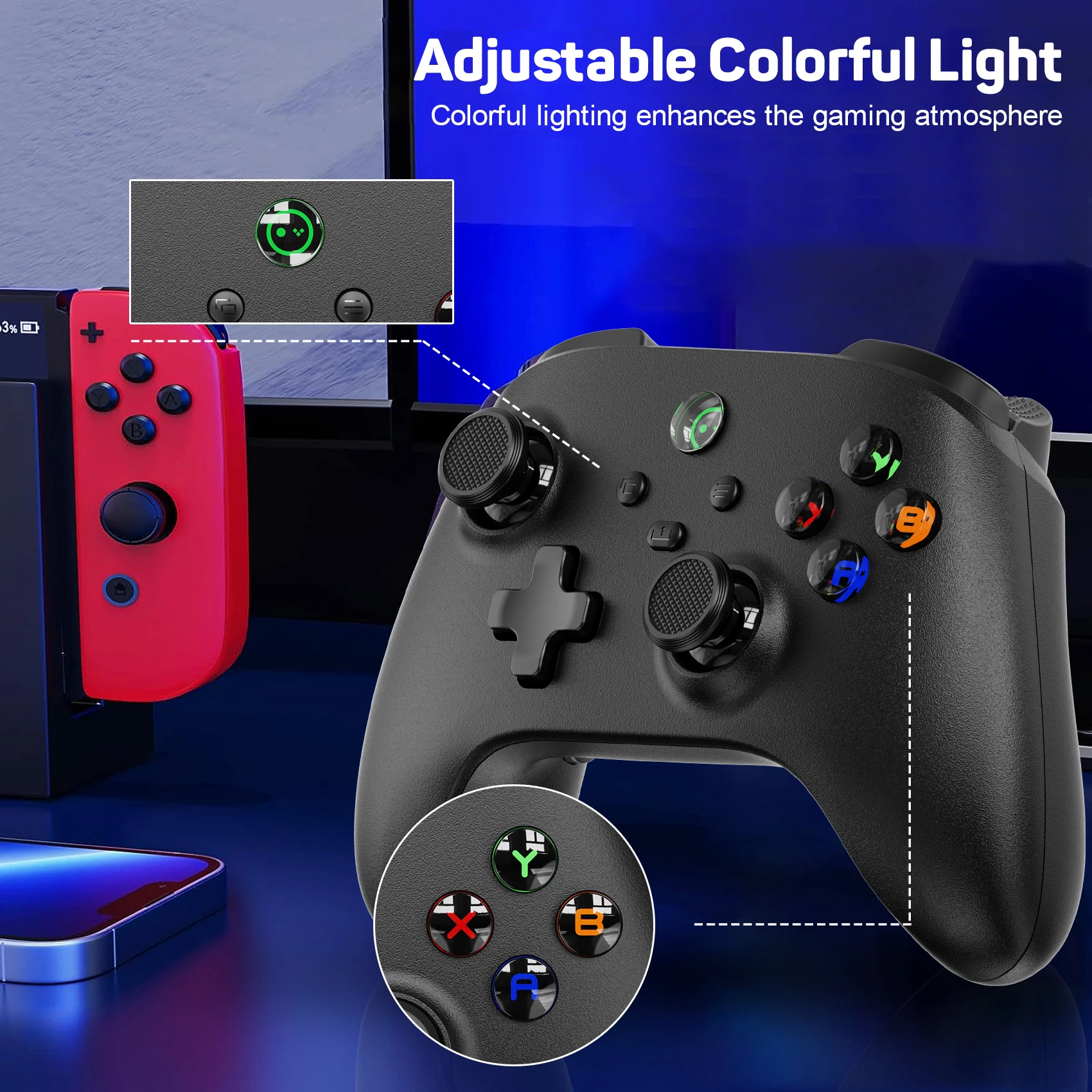 Controller Wireless linyovo per auto Switch/PC/IOS/Android/Tesla, con vibrazione, movimento, Turbo, Joystick in metallo e luce a LED