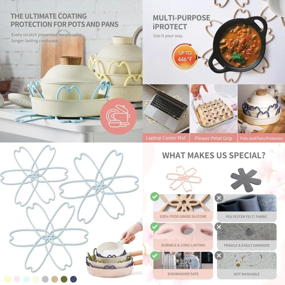 

Силиконовые защитные приспособления для кастрюль iPROTECT — набор из 3 предметов, без BPA, универсальный, безопасный для посудомоечной машины (небесно-голубой, S&L)