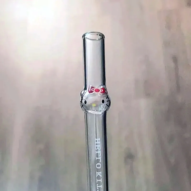 Sanrio Hello Kitty แก้วดื่มแบบใช้ซ้ําได้ฟางการ์ตูนน่ารัก 3D หลอดดื่มสําหรับน้ําผลไม้นมอุปกรณ์เสริม Theme Party Bar เครื่องมือ