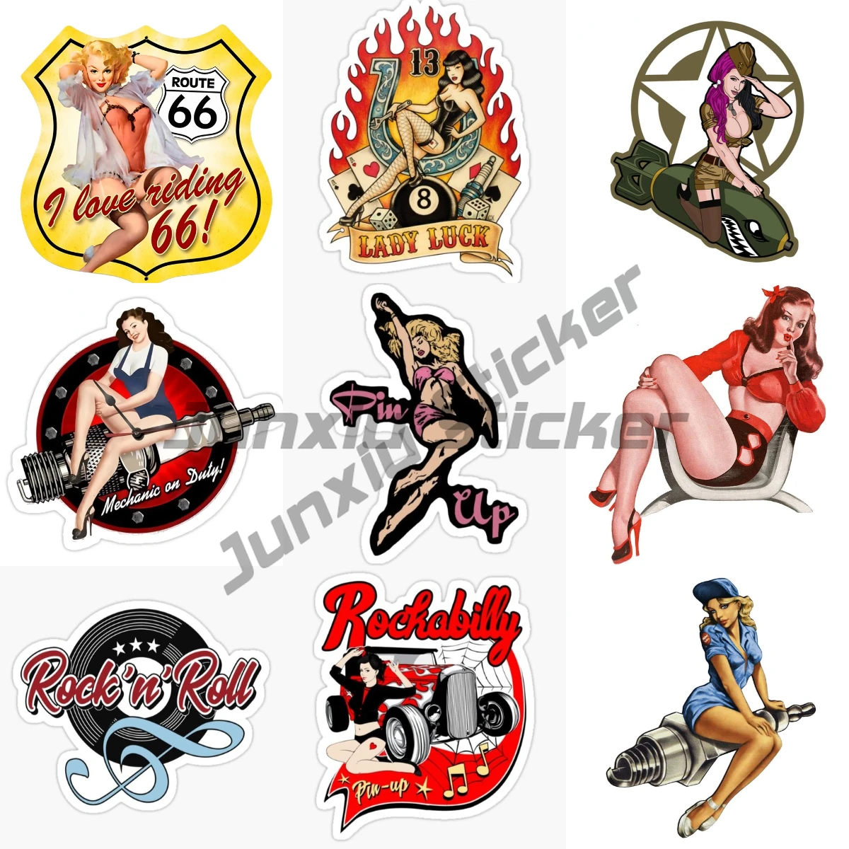 Rockabilly Rock and Roll Pin Up Guitar Girl Sexy Car Sticker Vinyl Self-adhesive Waterproof Sun Protection Decorative Decal