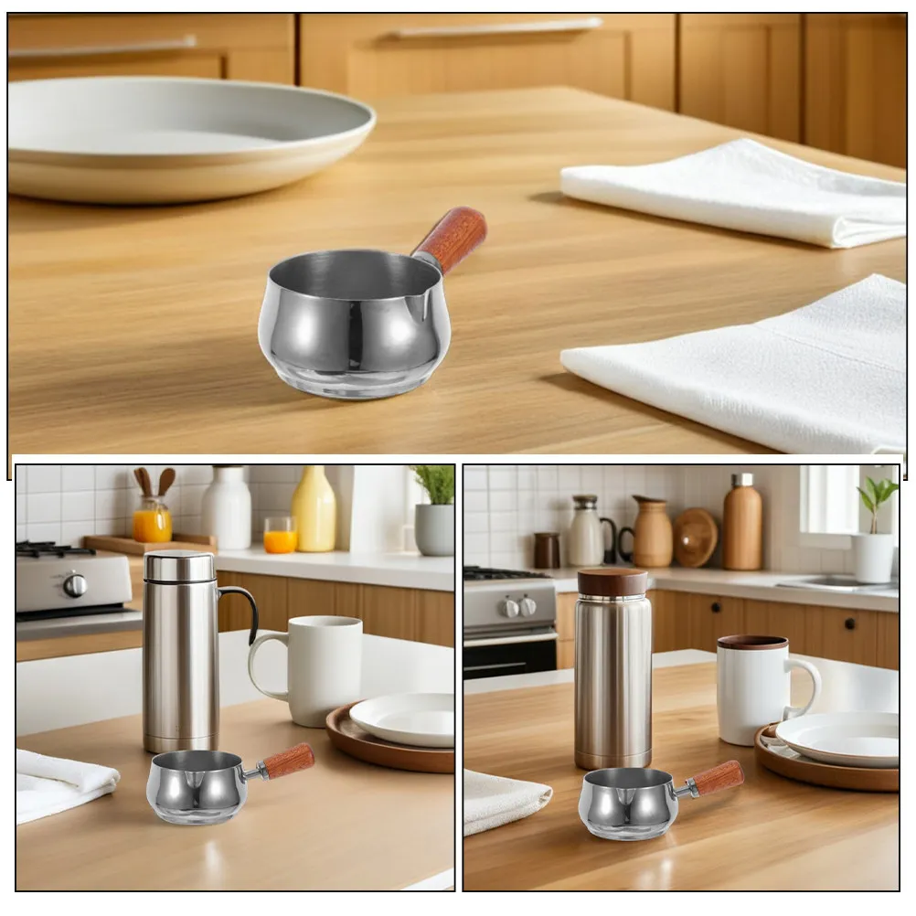 Stainless Steel Sauce Cup Wood Handle 60Ml Mini Dipping Bowl Steak Salad Dressing Western Cuisine Small Condiment Cup Reusable