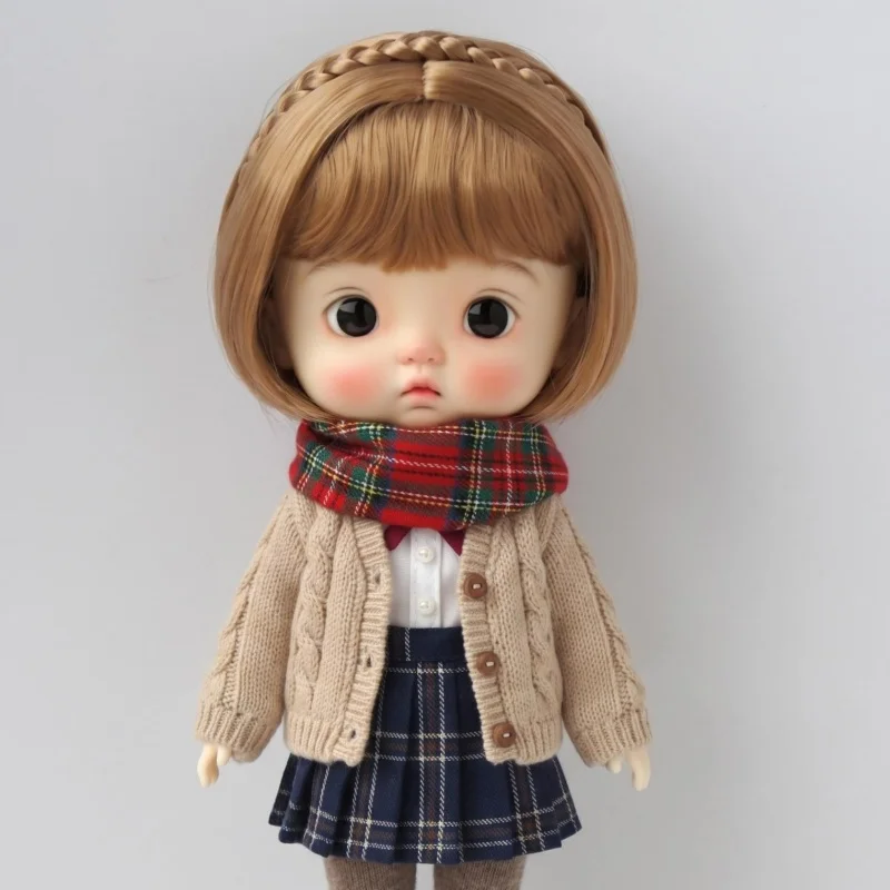 JD620 Short Hair With Braid BJD Synthetic Mohair Wig Suit OB11 YOSD MSD SD Blythe Accessories From 5-6inch to 9-10inch Doll Hair