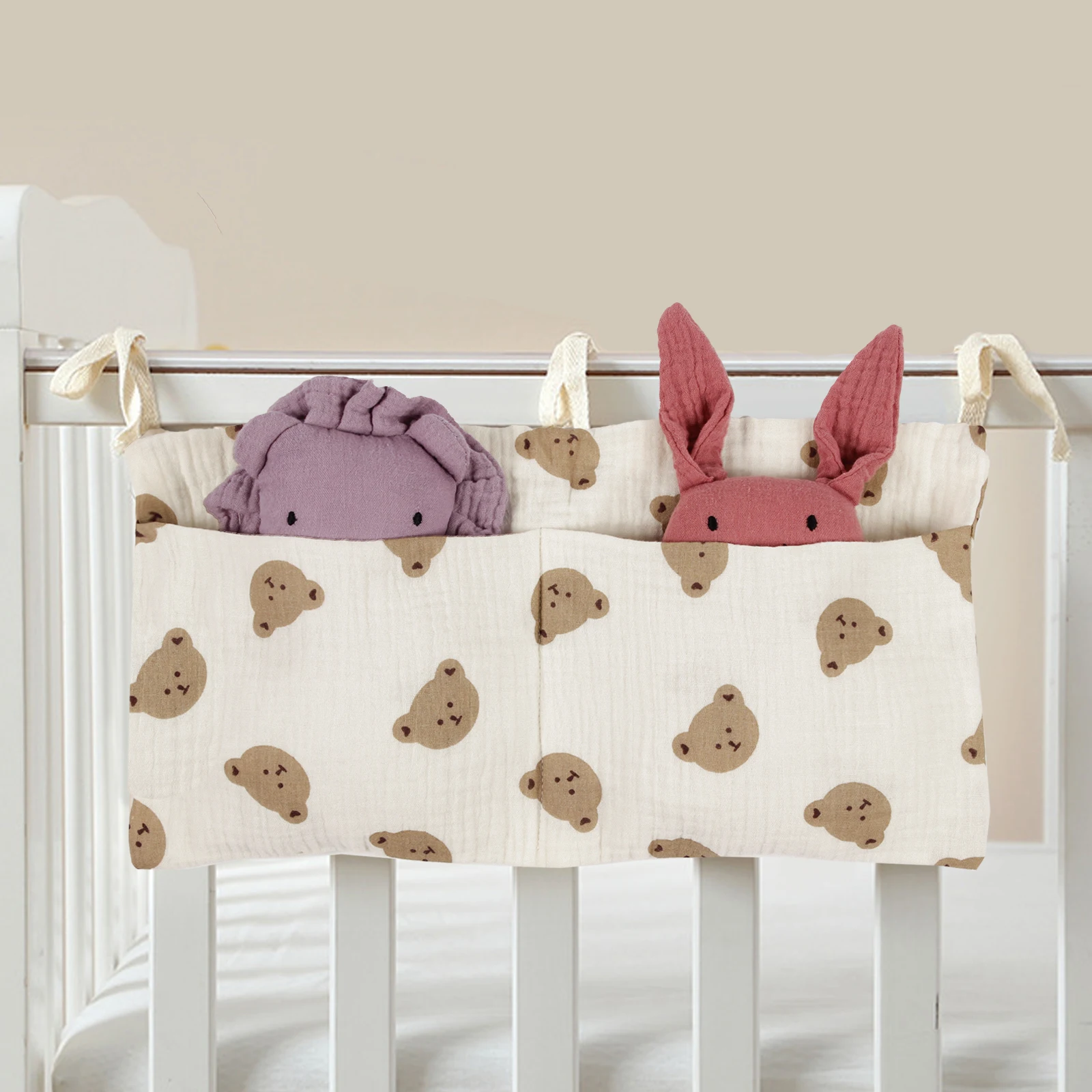 Baby Krippe Lagerung Tasche Baumwolle Musselin Kinderwagen Hängen Multifunktions Kleinkind Windel Kindergarten Bett Lagerung Organizer – Detail 6