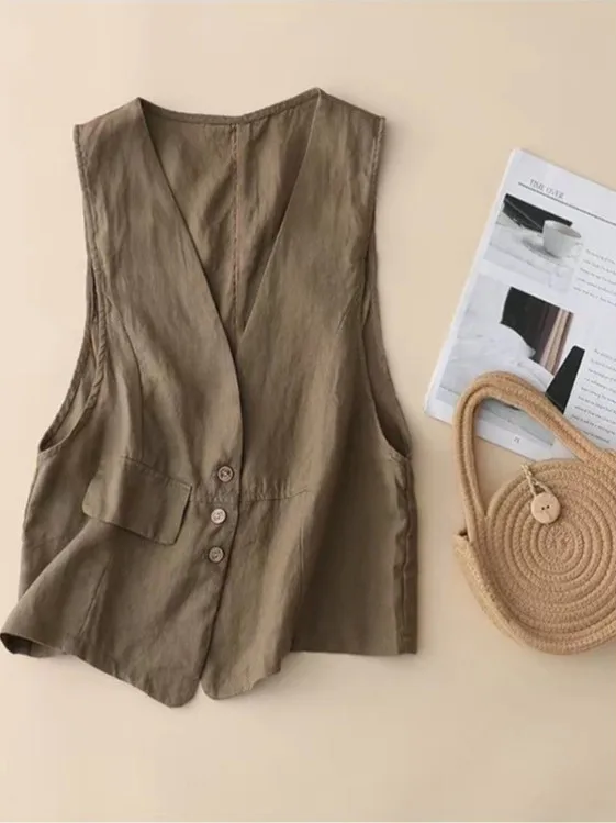 

Женский льняной открытый кардиган V-Ne Svel, тонкая верхняя одежда, осенний новый модный топ с двойным кет f Sve Top