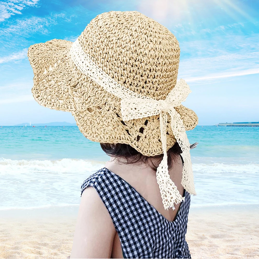 Baby Toddler Girls Straw Sun Hat Summer Beach Sun Protection Hat For Kids 1-5 Years