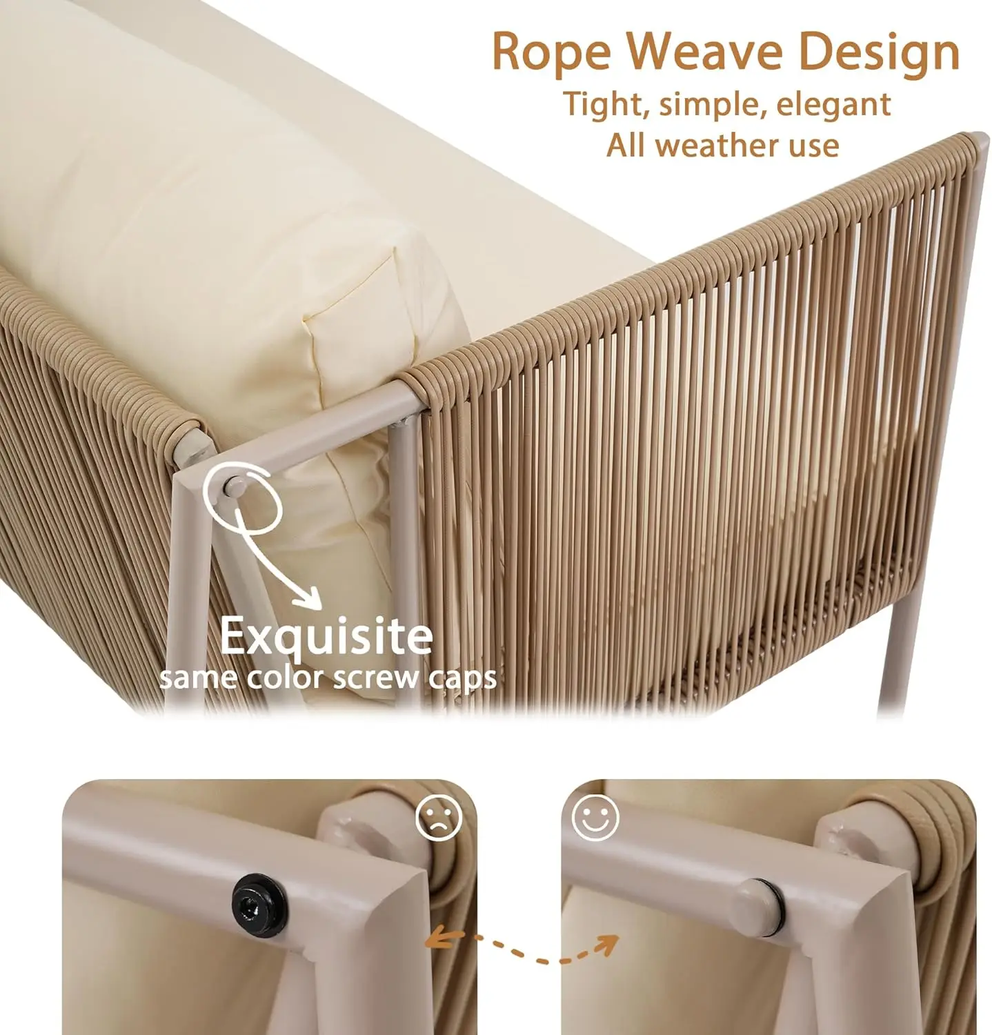 Person Patio Set, Patio Conversation Set, Out Rope Sofa Set with Cushions and Toughened Glass Table, Piece  Rattan Loveseat