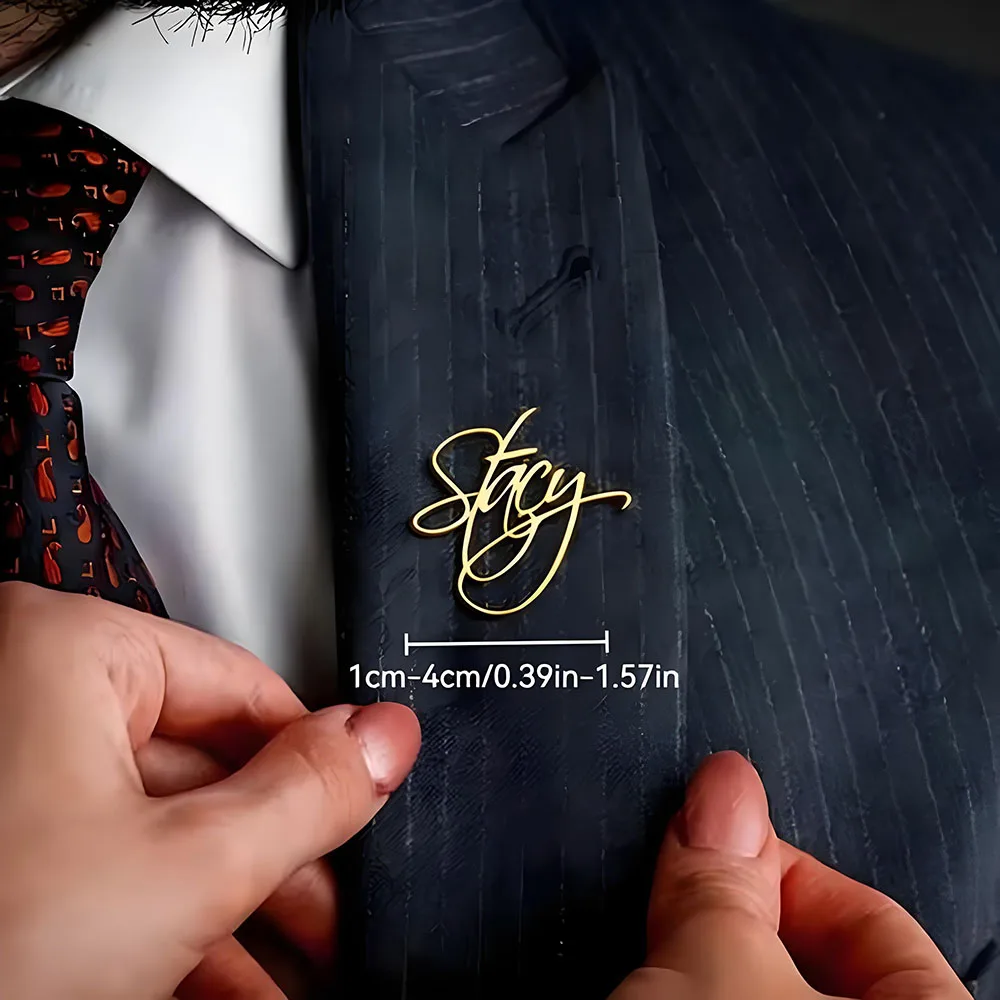 Custom Signature Name Lapel Pin Personalized Cursive Script Badge 18K Gold Plated Stainless Steel for Men Business Suit Wedding view 2