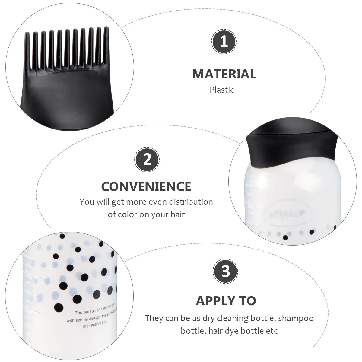 

3Pcs Bottle Hair Dye Applicator with Comb Head Dry Cleaning Bottle Smooth Lightweight Plastic for Hair Coloring At Home Or Salon
