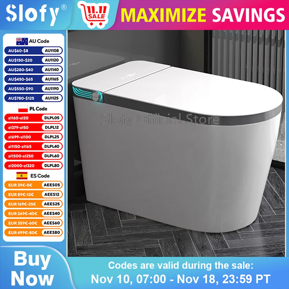 Elongated Smart Toilet Built-in Bidet Water Tank No Water Pressure Limit Multifunctional LED Display Screen Foot Sensing Toilet