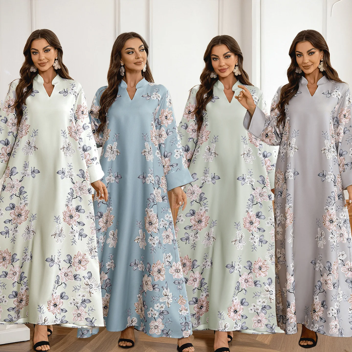 

Ladies Long Printed Beaded Dress Turkish Style Ethnic Women's Clothing Spring Season Fashionable Stage Costume