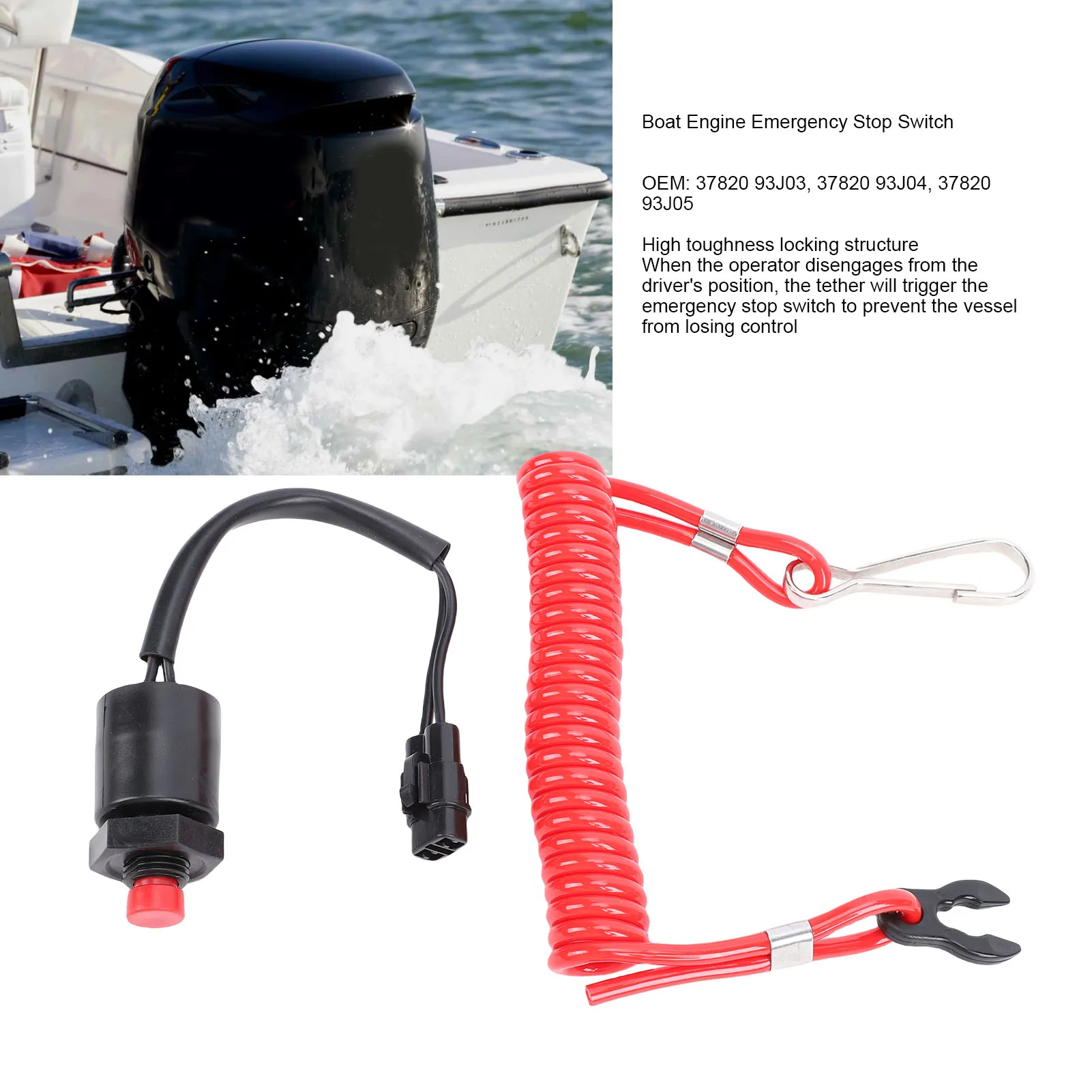 

Boat Engine Emergency Stop Switch Safety Tether Lanyard 37820 93J05 Replacement for Suzuki Outboard 8-300horsepower 4 Stroke