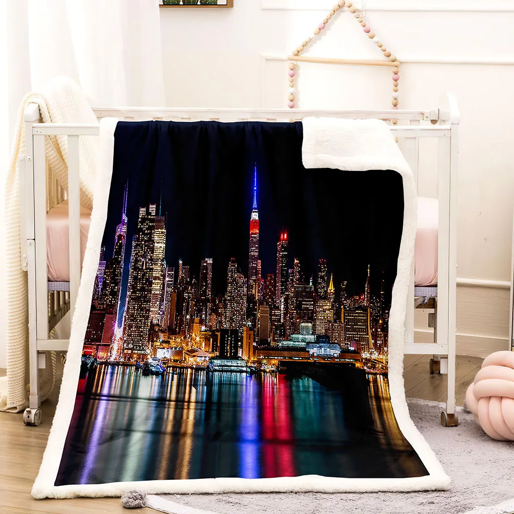 HUANZHUANG Baby Blanket 3D City Night Scene With Colored Lights Super Soft Blanket For Newborns Receiving Toddlers Crib Bedding