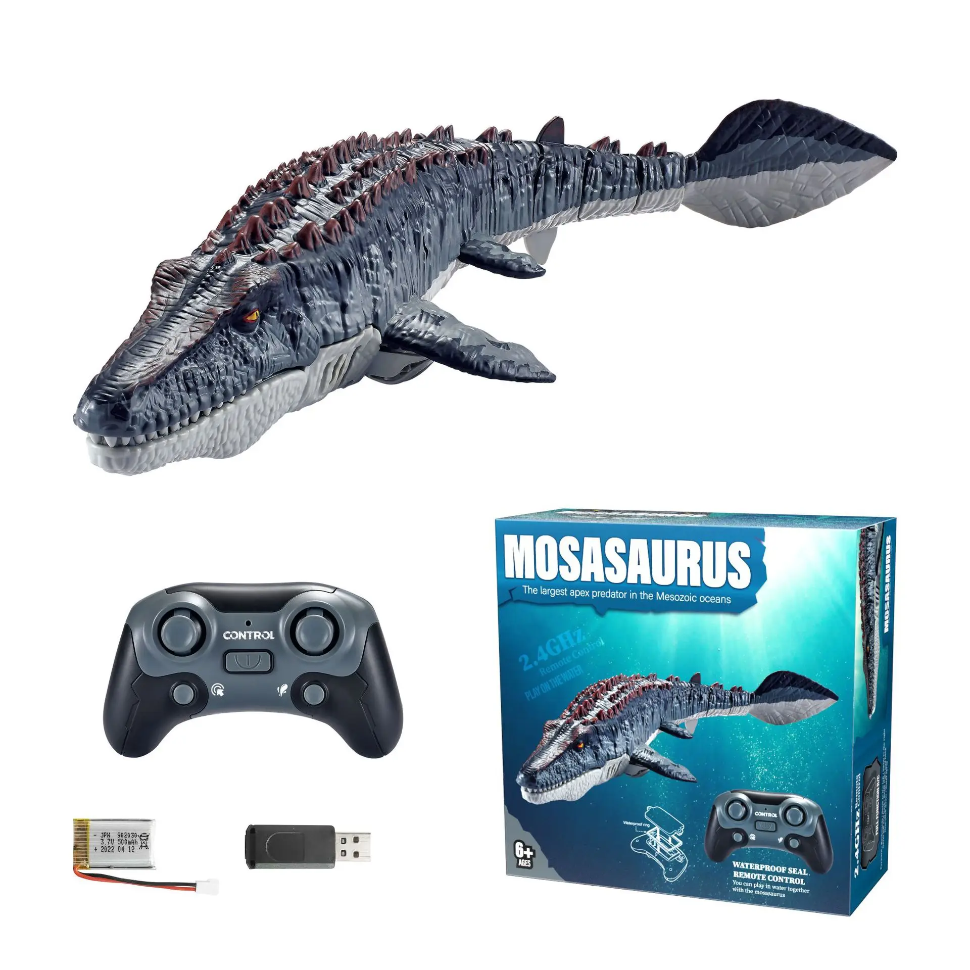2.4GHz Remote Control Dinosaur Boat Toy 3712 RC Mosasaurus Boat Toy Electric Water Animal Ship for Kids Pool Electric Toy