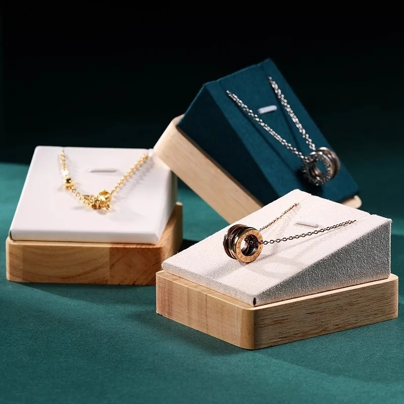 

New Wooden Jewelry Pendant Necklace Display Stand Holder PU Velvet Women Shopwindow Wedding Organizer Trays Box