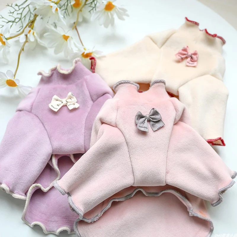 1PC Pet Clothing Cat Autumn and Winter Thickened Warm Pink Pullover Elastic Round Neck Shirt Suitable for Small and Medium Dogs