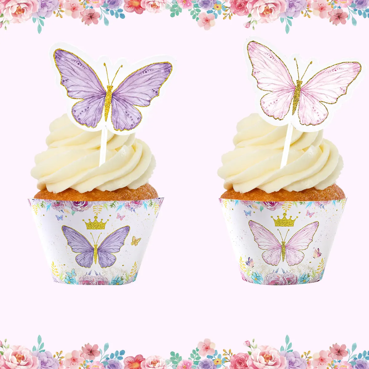 Butterfly Cake Topper Wrappers Anniversary Happy Birthday Wedding Cupcake Topper Baking Party Girl Baby Shower Cake Decor