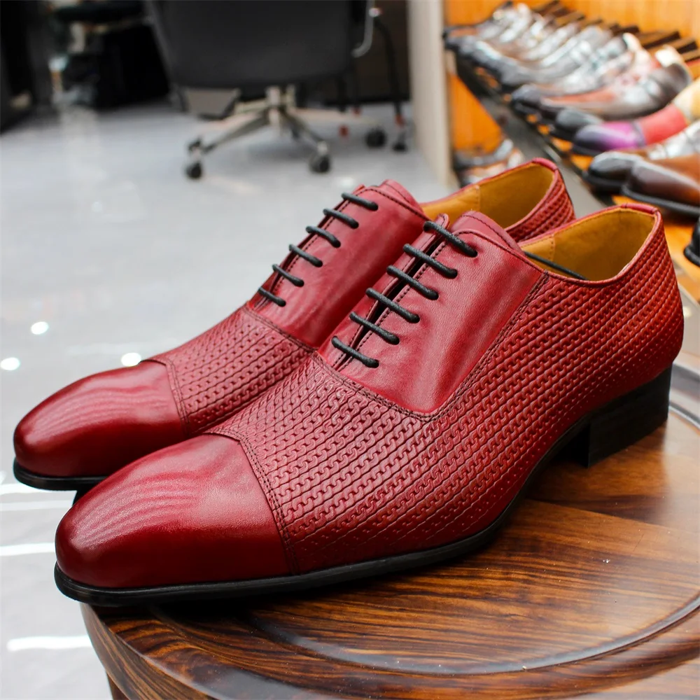 Luxury Mens Genuine Leather Handmade Office Wedding Mesh Pointed Toe Lace-Up Oxford Shoes Mens Formal Shoes - view 2