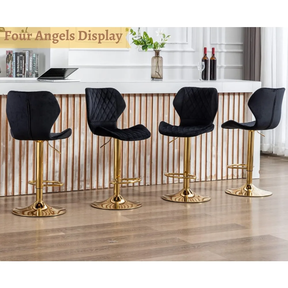 Velvet Bar Stools Set of 2 Counter Height Barstools with Back Swivel Bar Chairs with Gold Base Modern Adjustable Kitchen