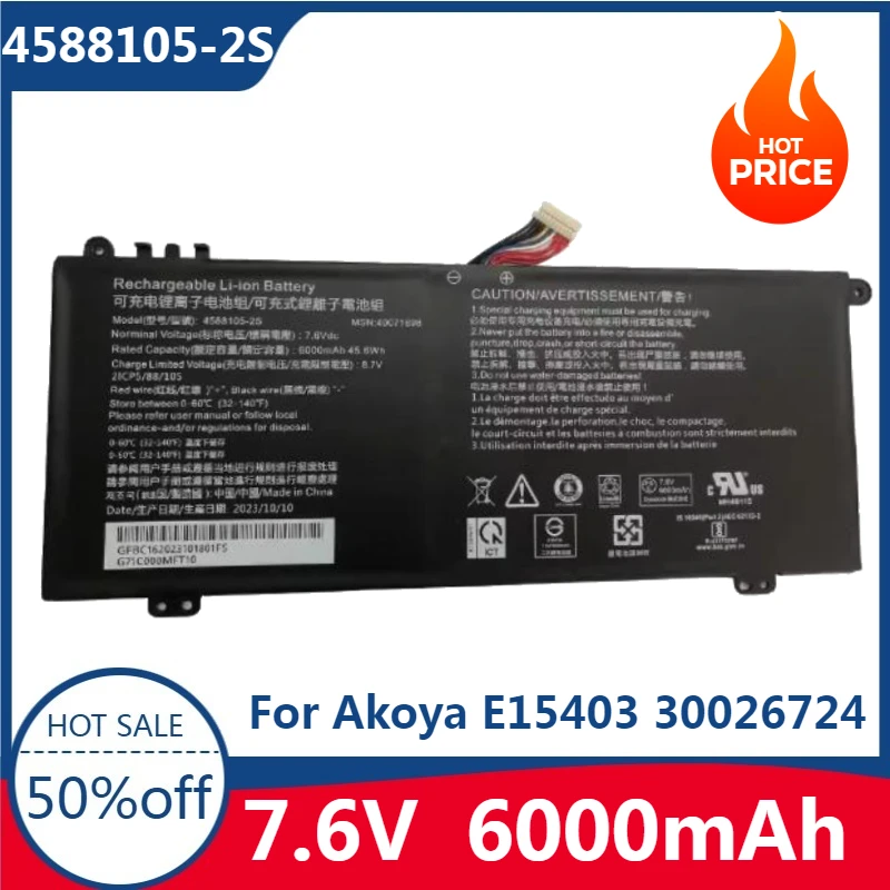 

New 6000mAh 4588105-2S 4588106-2S 40071698 5080270P Laptop Battery for Akoya E15403 30026724 30026726 30026727 CS40L-HB CS50L-HW