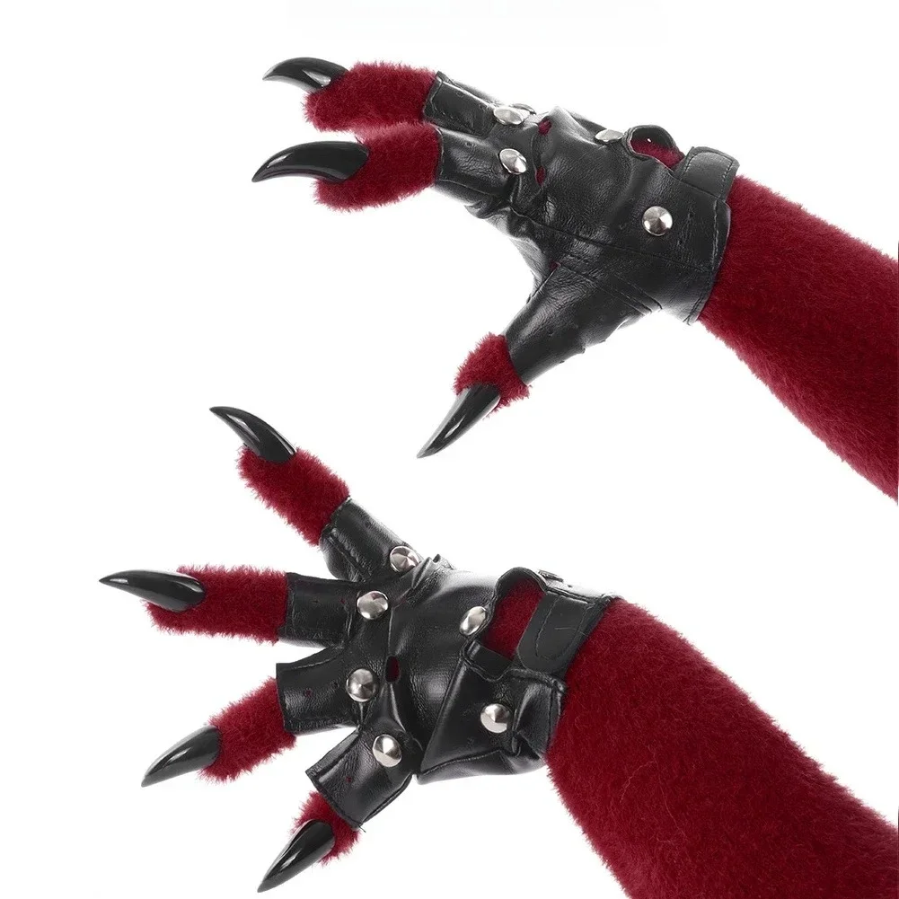 Handwork Zoo City Villain Animal Sharp Claw Gloves k Fox Cat Wolf Paw Plush Leather Glove Cosplay Performance Props