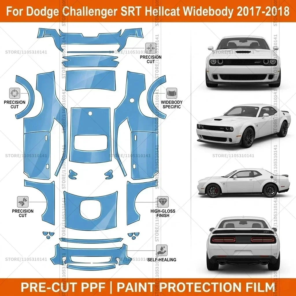 Pre-Cut Paint Protection Film PPF Transparent Bumper Clear Bra Car Film For Dodge Challenger SRT Hellcat Widebody 2017-2018