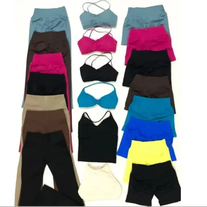 

New Impact Sports Bra Gym Workout Pants 3pcs Yoga Set Women's Seamless Yoga Crop Top High Support Built-in Removable Cups