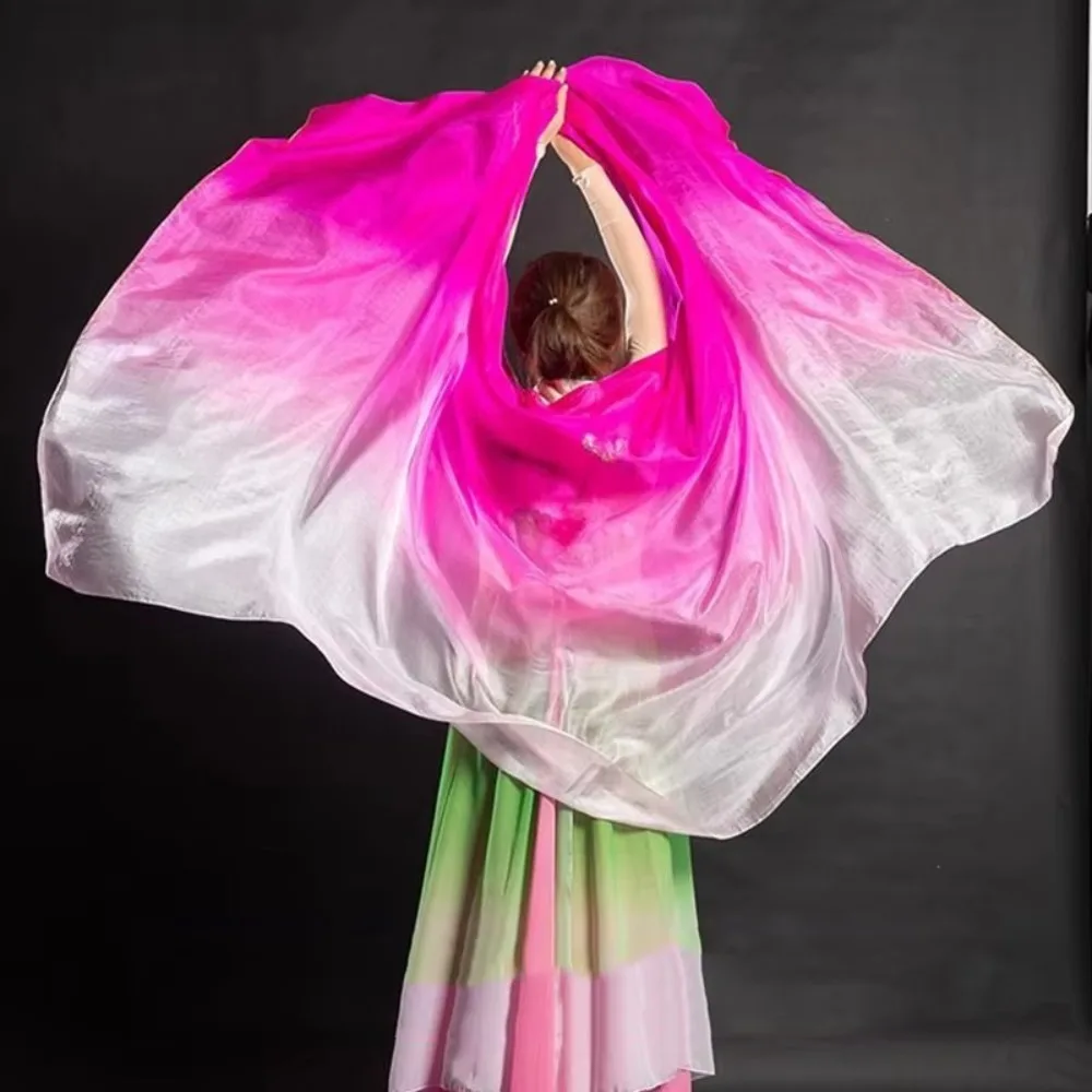 

100% шелковая вуаль для танца живота, градиент цвета 250 см x 120 см, шали для латинского танца живота, легкая текстура, танцевальная вуаль для выступлений