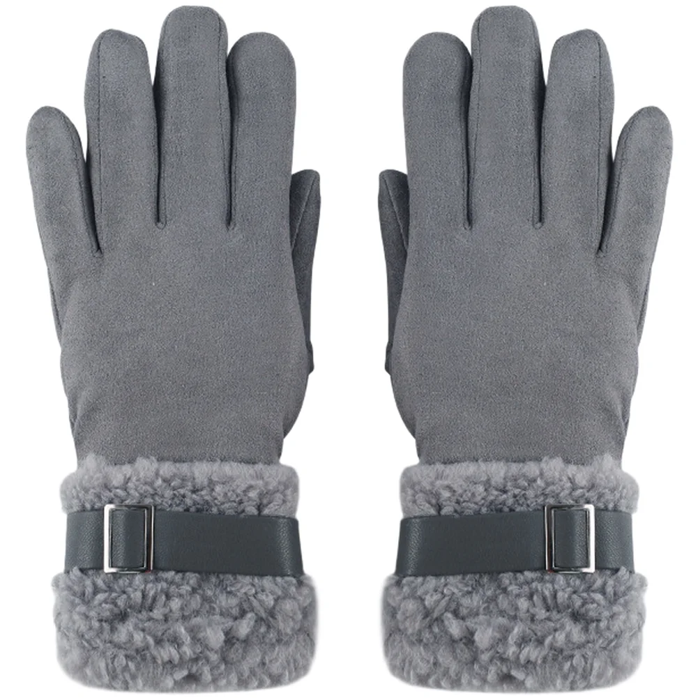 Women's Winter Cycling Gloves Fleece Lined Suede Shell Windproof Thermal with Extended Cuff for Cold Weather Use